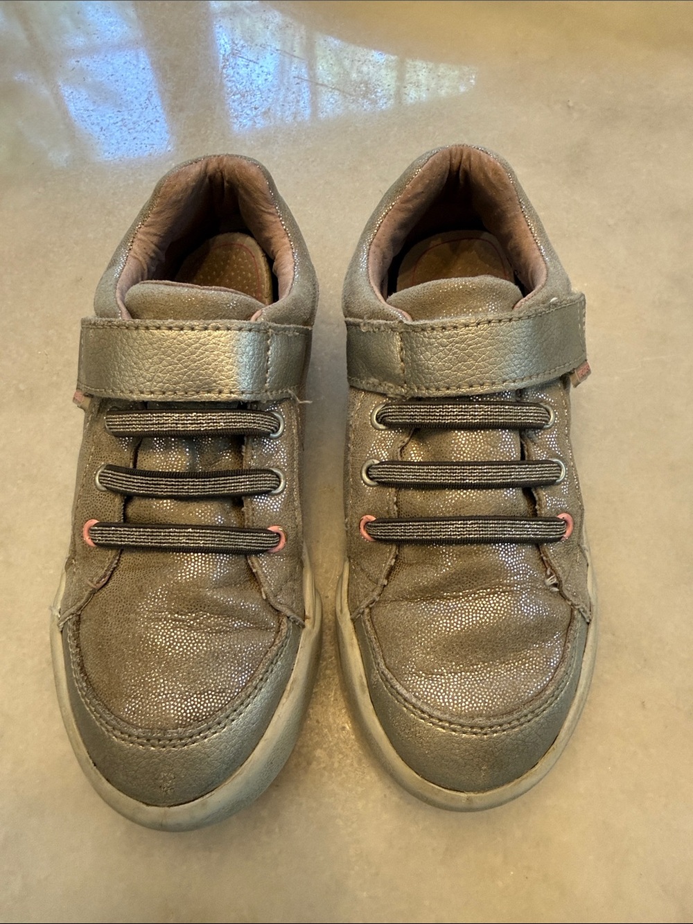 pediped Metallic Silver-Gray Kids Sneaker with Hook-and-Loop Strap